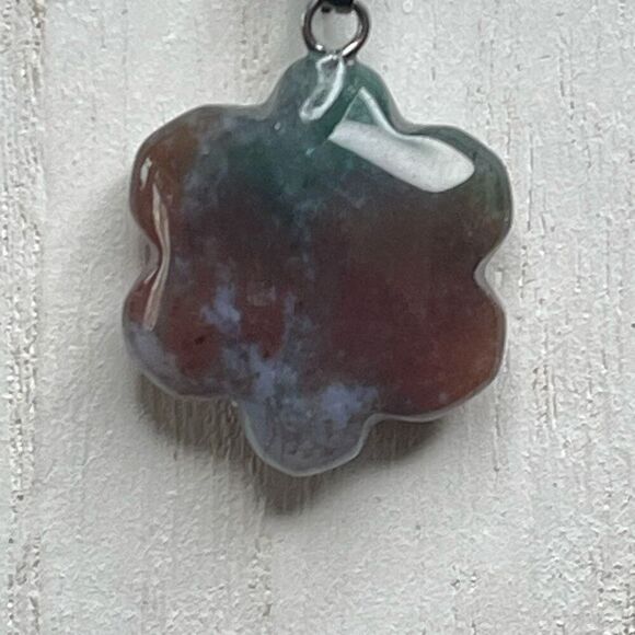 Red Moss Agate Ocean Jasper flower pendant natural stone crystal reiki silver pl - Picture 7 of 8